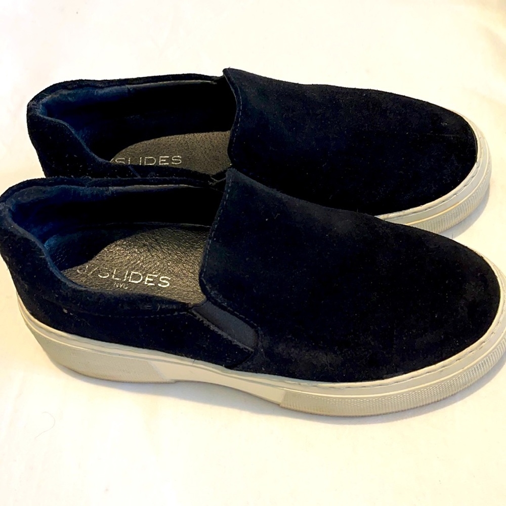 J Slides, black suede platform size 8, barely worn in.  Very good condition.